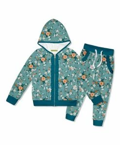 Cheapest ❤️ Millie Loves Lily Nile Blue Floral Garden Ruffle Velour Zip-Front Hoodie & Joggers - Toddler & 👧 Girls For Kids ✨