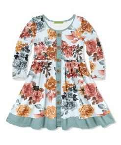 Buy 🛒 Millie Loves Lily Pale Blue Autumn Florals Button-Front A-Line 👗 Dress - Infant, Toddler & 👧 Girls For Kids ✔️