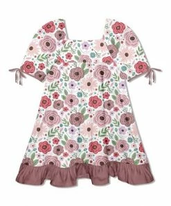 Discount 🎁 Millie Loves Lily White & Mauve Roses Puff-Sleeve Ruffle-Hem A-Line 👗 Dress - Toddler & 👧 Girls For Kids 🌟 -Little Millie-shop zu110553979 alt 2 tm1668452716