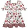 Discount 🎁 Millie Loves Lily White & Mauve Roses Puff-Sleeve Ruffle-Hem A-Line 👗 Dress - Toddler & 👧 Girls For Kids 🌟