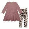 Hot Sale 🥰 Millie Loves Lily Nostalgia Rose Waffle Button-Up Tiered 👗 Dress & Simply Leopard Leggings - Infant, Toddler & 👧 Girls For Kids ❤️