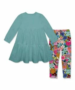 Cheapest 😍 Millie Loves Lily Nile Blue Waffle Button-Up Tiered 👗 Dress & Kitten Floral Leggings - Infant, Toddler & 👧 Girls For Kids ⌛ -Little Millie-shop zu110554067 alt 2 tm1668452716