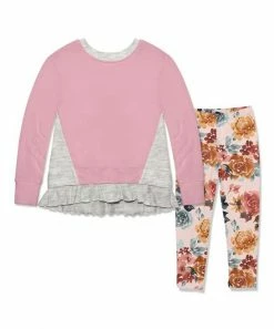 Brand new 🤩 Millie Loves Lily Dusty Pink Ruffle-Hem French Terry Sweater & Autumn Florals Leggings - Infant, Toddler & 👧 Girls For Kids 💯