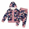 Best Pirce 👏 Millie Loves Lily Navy Flower Ruffle Velour Zip-Front Hoodie & Joggers - Toddler & 👧 Girls For Kids 💯