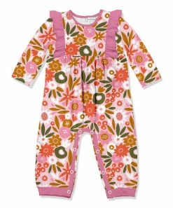 Coupon π Little Millie Pink Optic Floral Ruffle-Trim Playsuit - Infant & Toddler For Kids π