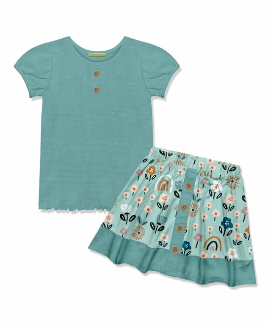 Outlet π Millie Loves Lily Nile Blue Button-Front Top & White Floral Munchkin Meadow A-Line π Skirt - Toddler & π§ Girls For Kids π 1 Outlet π Millie Loves Lily Nile Blue Button-Front Top & White Floral Munchkin Meadow A-Line π Skirt - Toddler & π§ Girls For Kids π