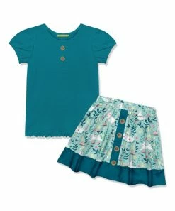 Cheap ✔️ Millie Loves Lily Teal Button-Front Top & Light Blue Bunnies & Lambs A-Line 👗 Skirt - Toddler & 👧 Girls For Kids 🎉