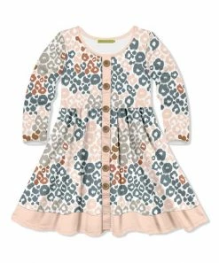 Hot Sale 🤩 Millie Loves Lily Light Peach & Dusty Teal Leopard Spots Button-Front A-Line 👗 Dress - Infant, Toddler & 👧 Girls For Kids ⌛