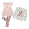 Brand new 😀 Millie Loves Lily Gray & Light Pink Flower Leggings Set - Infant, Toddler & 👧 Girls For Kids ✨