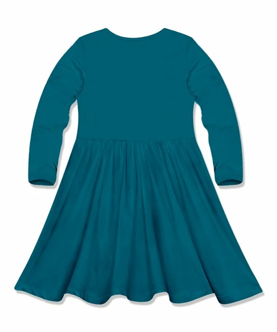 Promo π€© Simply Millie By Millie Loves Lily Teal Bow-Accent Long-Sleeve A-Line π Dress - Infant, Toddler & π§ Girls For Kids π₯ 2 Promo π€© Simply Millie By Millie Loves Lily Teal Bow-Accent Long-Sleeve A-Line π Dress - Infant, Toddler & π§ Girls For Kids π₯ - Image 2