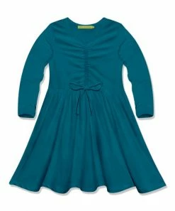 Promo 🤩 Simply Millie By Millie Loves Lily Teal Bow-Accent Long-Sleeve A-Line 👗 Dress - Infant, Toddler & 👧 Girls For Kids 🔥