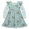 Wholesale 🛒 Millie Loves Lily White & Mint Stripe Floral Garden Long-Sleeve A-Line 👗 Dress - Infant, Toddler & 👧 Girls For Kids 🎉