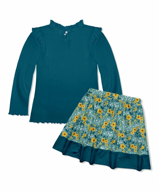 Promo β Millie Loves Lily Midnight Teal Long-Sleeve Tee & Teal Ruby Floral A-Line π Skirt - Toddler & π§ Girls For Kids π 3 Promo β Millie Loves Lily Midnight Teal Long-Sleeve Tee & Teal Ruby Floral A-Line π Skirt - Toddler & π§ Girls For Kids π - Image 3