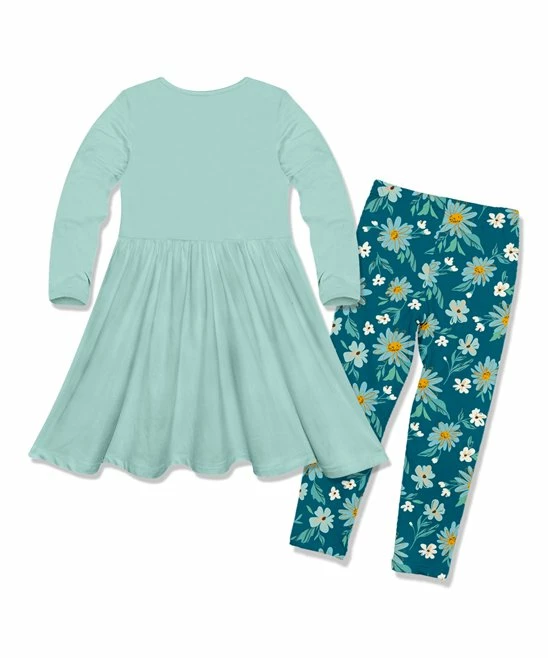 Best deal π€© Millie Loves Lily Mint Bow-Accent A-Line π Dress & Teal Floral Fall Daisy Leggings - Infant, Toddler & π§ Girls For Kids π₯° 2 Best deal π€© Millie Loves Lily Mint Bow-Accent A-Line π Dress & Teal Floral Fall Daisy Leggings - Infant, Toddler & π§ Girls For Kids π₯° - Image 2