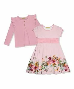 Cheap 😉 Millie Loves Lily Light Pink Spray Floral Cap-Sleeve 👗 Dress & Dusty Pink Ruffle Cardigan - Infant, Toddler & 👧 Girls For Kids ❤️