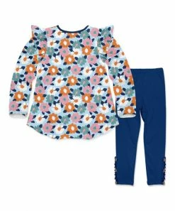Buy 😀 Millie Loves Lily Ice Blue Painted Floral Ruffle Hi-Low Top & Navy Button Leggings - Infant, Toddler & 👧 Girls For Kids 🤩 -Little Millie-shop zu110860989 alt 2 tm1669666846