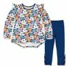 Buy 😀 Millie Loves Lily Ice Blue Painted Floral Ruffle Hi-Low Top & Navy Button Leggings - Infant, Toddler & 👧 Girls For Kids 🤩