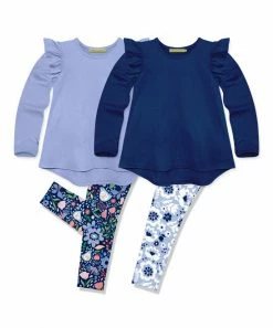 Hot Sale 🎉 Millie Loves Lily Periwinkle & Navy Ola Floral Long-Sleeve Hi-Low Top Set - Infant, Toddler & 👧 Girls For Kids 🥰