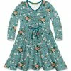Discount 🎉 Millie Loves Lily Peach & Nile Blue Floral Garden Bow-Accent Long-Sleeve A-Line 👗 Dress - Infant, Toddler & 👧 Girls For Kids ⌛