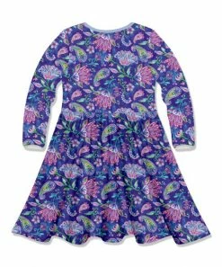 Deals ⌛ Millie Loves Lily Pink & Purple Paisy Floral Bow-Accent Long-Sleeve A-Line 👗 Dress - Infant, Toddler & 👧 Girls For Kids ❤️ -Little Millie-shop zu110863722 alt 2 tm1669666846