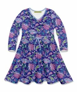 Deals ⌛ Millie Loves Lily Pink & Purple Paisy Floral Bow-Accent Long-Sleeve A-Line 👗 Dress - Infant, Toddler & 👧 Girls For Kids ❤️