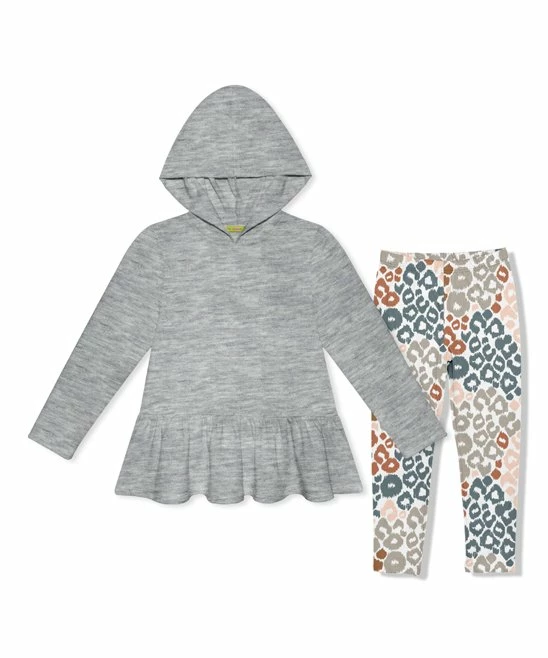 Best deal π₯ Millie Loves Lily Heather Gray Ruffle-Hem Hoodie & Peach Leopard Leggings - Infant, Toddler & π§ Girls For Kids π 1 Best deal π₯ Millie Loves Lily Heather Gray Ruffle-Hem Hoodie & Peach Leopard Leggings - Infant, Toddler & π§ Girls For Kids π