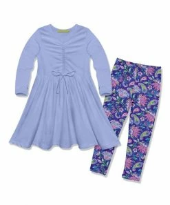 Brand new 😀 Millie Loves Lily Periwinkle Bow-Accent A-Line 👗 Dress & Purple Paisley Floral Leggings - Infant, Toddler & 👧 Girls For Kids 🎉