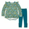 Budget 👏 Millie Loves Lily Nile Blue Ruby Floral Ruffle Long-Sleeve Hi-Low Top & Teal Button Leggings - Infant, Toddler & 👧 Girls For Kids 👍