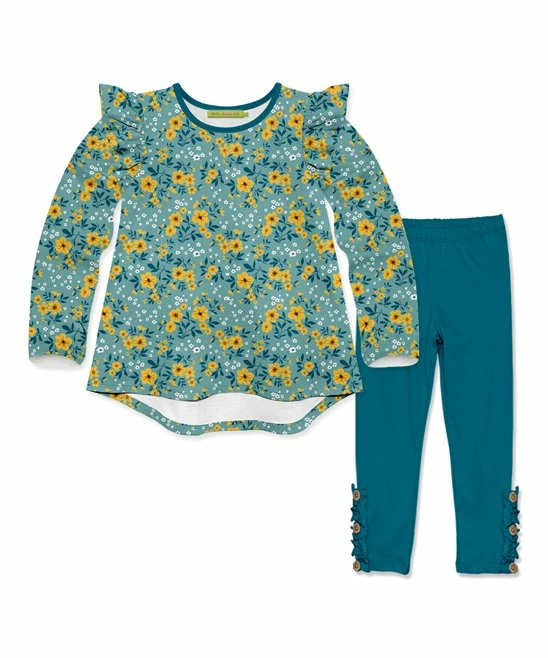 Budget π Millie Loves Lily Nile Blue Ruby Floral Ruffle Long-Sleeve Hi-Low Top & Teal Button Leggings - Infant, Toddler & π§ Girls For Kids π 1 Budget π Millie Loves Lily Nile Blue Ruby Floral Ruffle Long-Sleeve Hi-Low Top & Teal Button Leggings - Infant, Toddler & π§ Girls For Kids π
