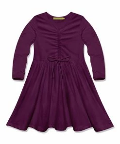Discount 👍 Simply Millie By Millie Loves Lily Plum Bow-Accent Long-Sleeve A-Line 👗 Dress - Infant, Toddler & 👧 Girls For Kids ✔️
