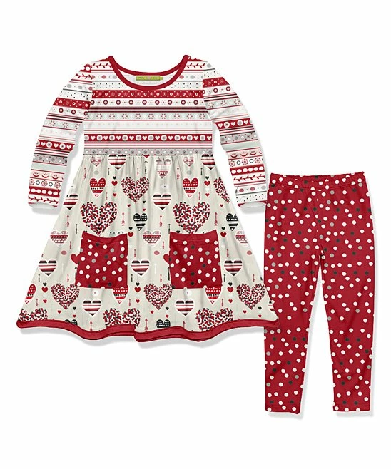 Flash Sale π€© Millie Loves Lily Red & Ecru Fair Isle & Dot A-Line π Dress & Leggings - Toddler & π§ Girls For Kids π 1 Flash Sale π€© Millie Loves Lily Red & Ecru Fair Isle & Dot A-Line π Dress & Leggings - Toddler & π§ Girls For Kids π