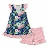 Coupon ✨ Millie Loves Lily Navy Famous Floral Angel-Sleeve Tunic & Pink Dot Ruffle Shorts - 👧 Girls For Kids 🎁