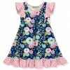 Hot Sale 🛒 Millie Loves Lily Navy & Pink Famous Floral Angel-Sleeve 👗 Dress - Toddler & 👧 Girls For Kids ⭐