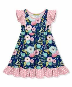 Hot Sale 🛒 Millie Loves Lily Navy & Pink Famous Floral Angel-Sleeve 👗 Dress - Toddler & 👧 Girls For Kids ⭐