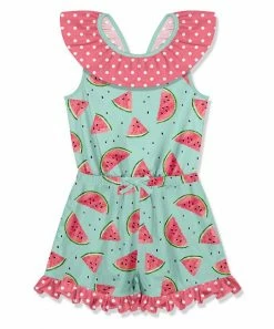 Top 10 🔔 Millie Loves Lily Turquoise & Pink Watermelon Polka Dot Ruffle Yoke Romper - 👧 Girls For Kids 🎉