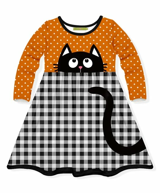 Best Sale π Millie Loves Lily Orange Dot & Black Gingham Cat A-Line π Dress - π§ Girls For Kids π 1 Best Sale π Millie Loves Lily Orange Dot & Black Gingham Cat A-Line π Dress - π§ Girls For Kids π