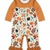 Buy 🤩 Little Millie Orange Stripe Pumpkin Ruffle-Trim Playsuit - Infant For Baby & Maternity 🧨