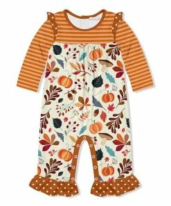 Buy 🤩 Little Millie Orange Stripe Pumpkin Ruffle-Trim Playsuit - Infant For Baby & Maternity 🧨