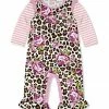 Outlet ✨ Little Millie Pink & Cream Leopard Rose Floral Ruffle Playsuit - Infant For Baby & Maternity ⭐