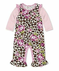 Outlet ✨ Little Millie Pink & Cream Leopard Rose Floral Ruffle Playsuit - Infant For Baby & Maternity ⭐