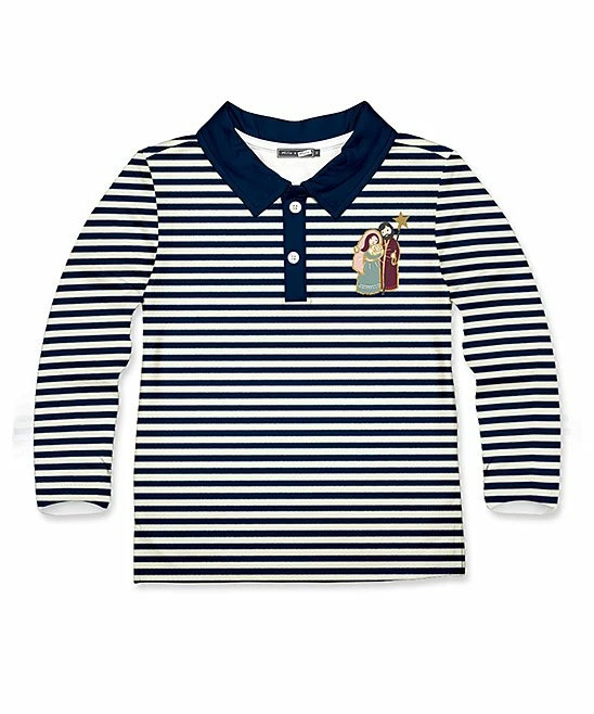 Budget π Millie & Maxx Navy & White Stripe Nativity Long-Sleeve Polo - Boys For Kids π 1 Budget π Millie & Maxx Navy & White Stripe Nativity Long-Sleeve Polo - Boys For Kids π