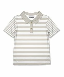 Promo ✨ Millie & Maxx Gray & White Stripe Polo - Boys For Kids ✔️