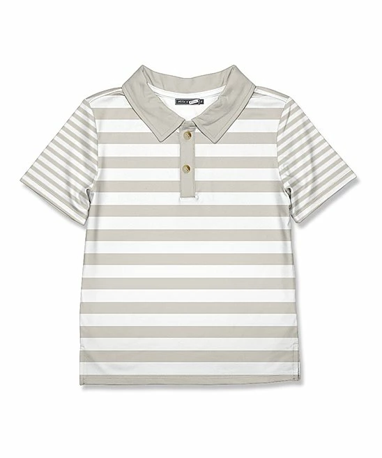 Promo ✨ Millie & Maxx Gray & White Stripe Polo - Boys For Kids ✔️ 1 Promo ✨ Millie & Maxx Gray & White Stripe Polo - Boys For Kids ✔️