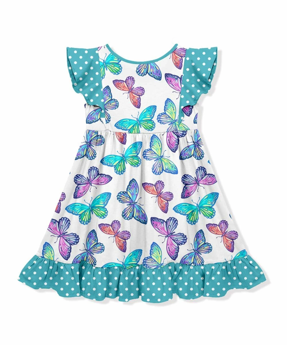 Outlet π Millie Loves Lily White & Turquoise Beautiful Butterfly Angel-Sleeve A-Line π Dress - Toddler & π§ Girls For Kids π― 2 Outlet π Millie Loves Lily White & Turquoise Beautiful Butterfly Angel-Sleeve A-Line π Dress - Toddler & π§ Girls For Kids π― - Image 2