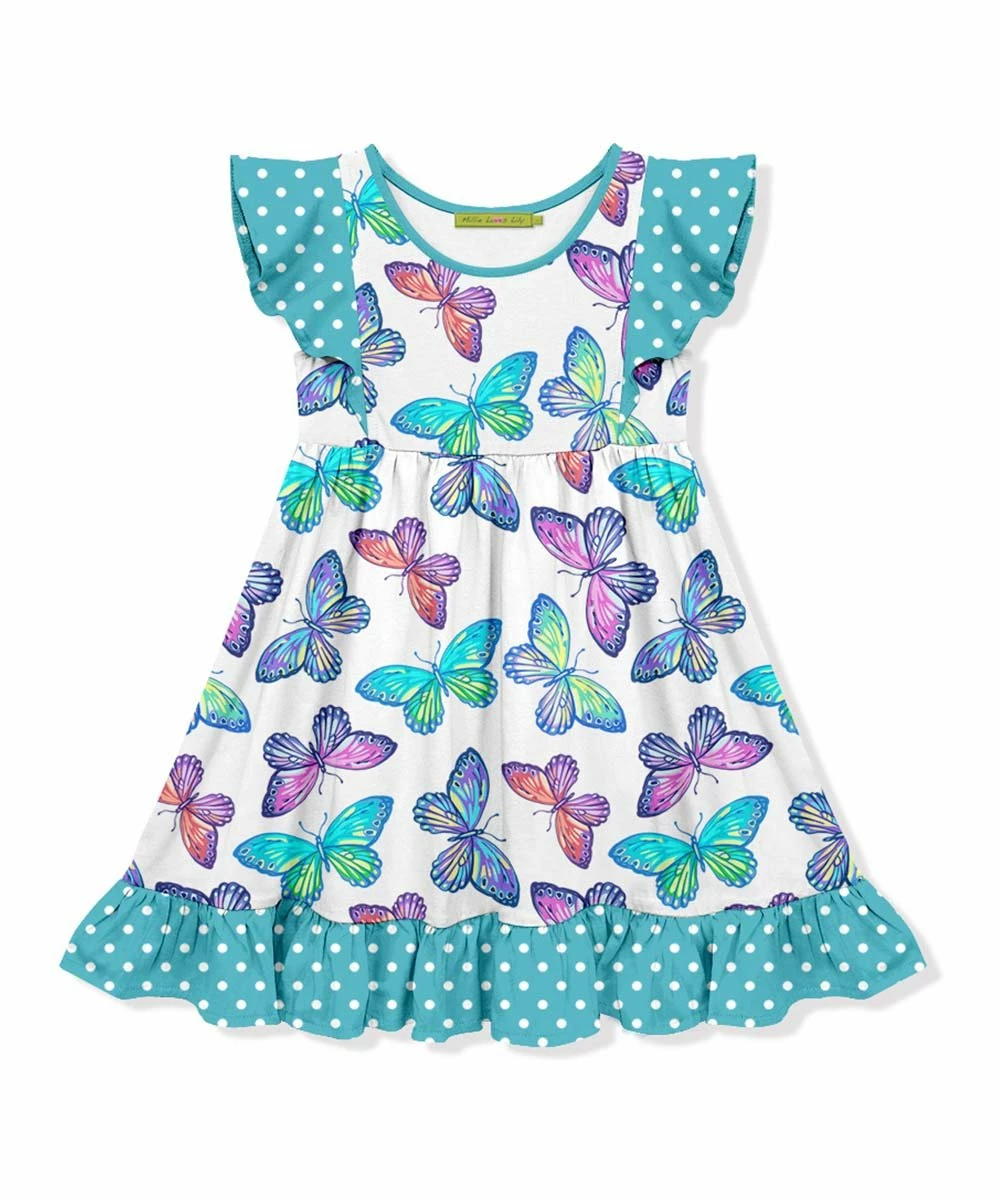 Outlet π Millie Loves Lily White & Turquoise Beautiful Butterfly Angel-Sleeve A-Line π Dress - Toddler & π§ Girls For Kids π― 1 Outlet π Millie Loves Lily White & Turquoise Beautiful Butterfly Angel-Sleeve A-Line π Dress - Toddler & π§ Girls For Kids π―