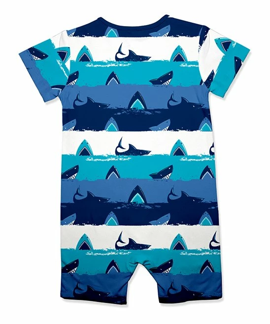 Flash Sale π€© Little Millie Ocean Blue Stripe Shark Button-Front Romper - Infant For Kids π₯° 2 Flash Sale π€© Little Millie Ocean Blue Stripe Shark Button-Front Romper - Infant For Kids π₯° - Image 2
