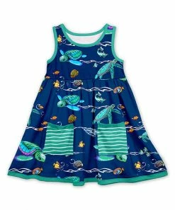 Budget 🎁 Millie Loves Lily Navy Turtle Pocket A-Line 👗 Dress - 👧 Girls For Kids 🔔