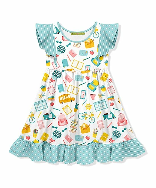 Best Pirce 𧨠Millie Loves Lily Turquoise & White School Bag Ruffle Angel-Sleeve π Dress - π§ Girls For Kids β¨ 1 Best Pirce 𧨠Millie Loves Lily Turquoise & White School Bag Ruffle Angel-Sleeve π Dress - π§ Girls For Kids β¨
