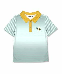 Buy 😉 Millie & Maxx Turquoise & White Stripe Bee Polo - Toddler For Kids ❤️