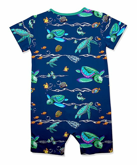 Hot Sale π Little Millie Navy & Turquoise Turtle Button-Front Romper - Infant For Kids π 2 Hot Sale π Little Millie Navy & Turquoise Turtle Button-Front Romper - Infant For Kids π - Image 2